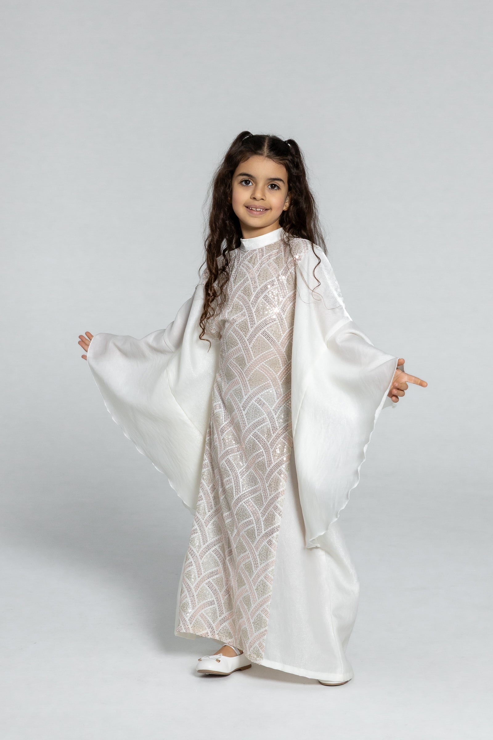 Kids White Embellished Kaftan