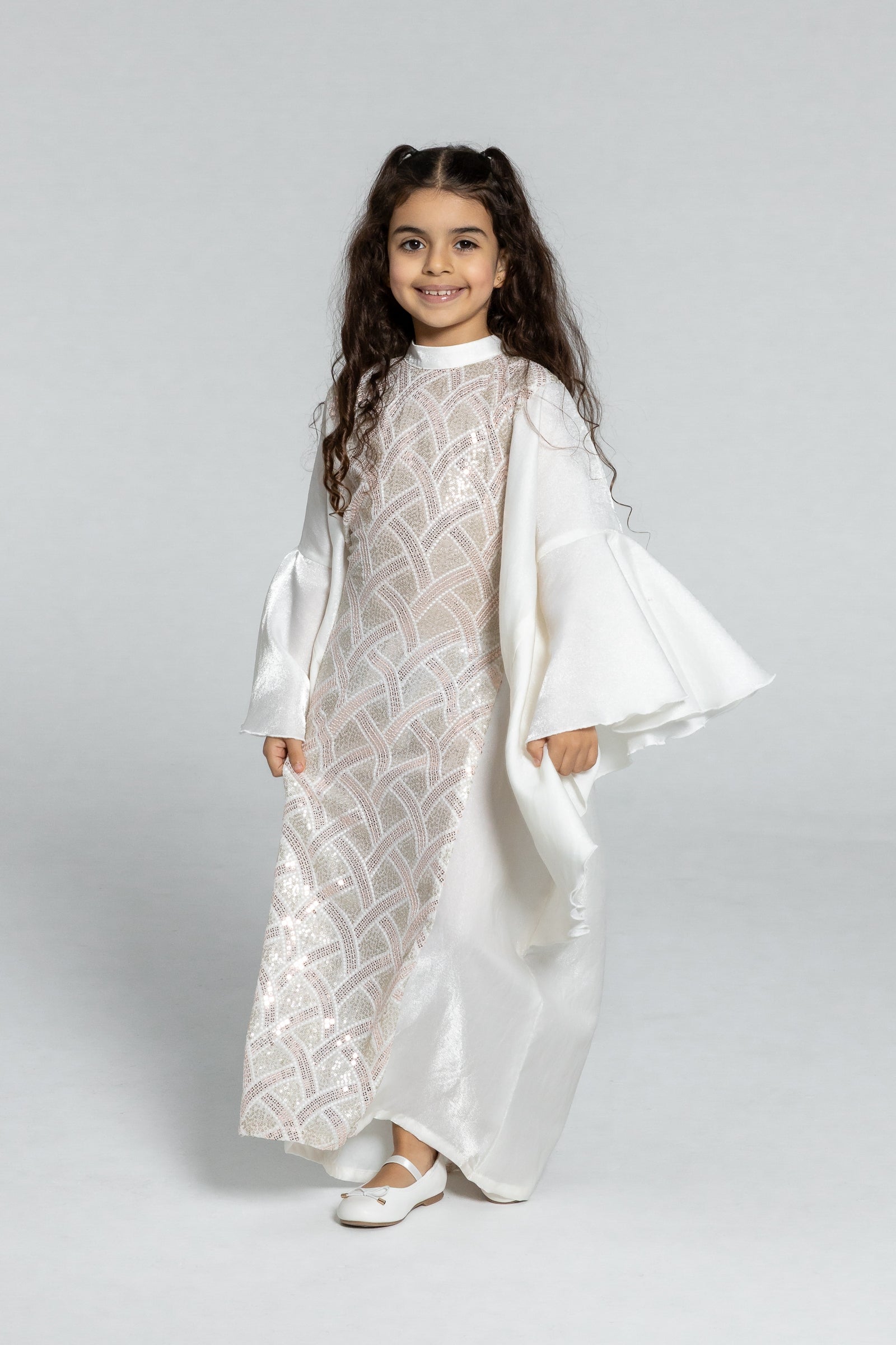 Kids White Embellished Kaftan