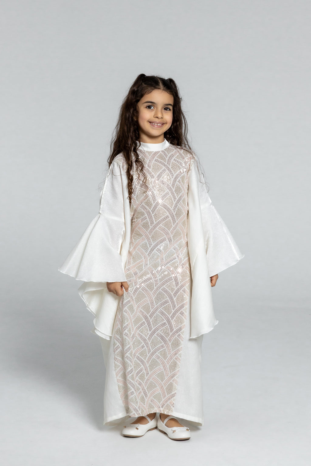 Kids White Embellished Kaftan