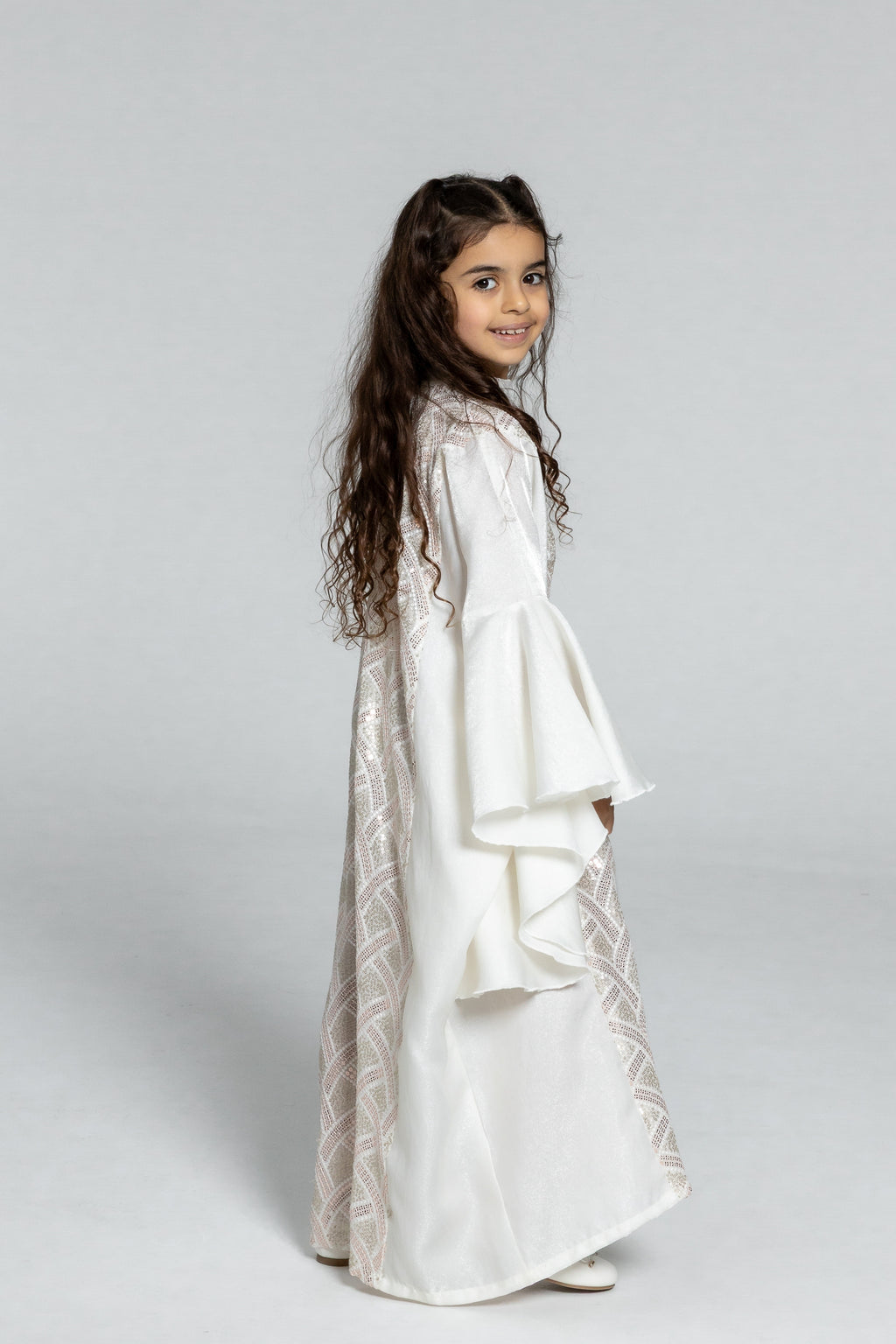 Kids White Embellished Kaftan