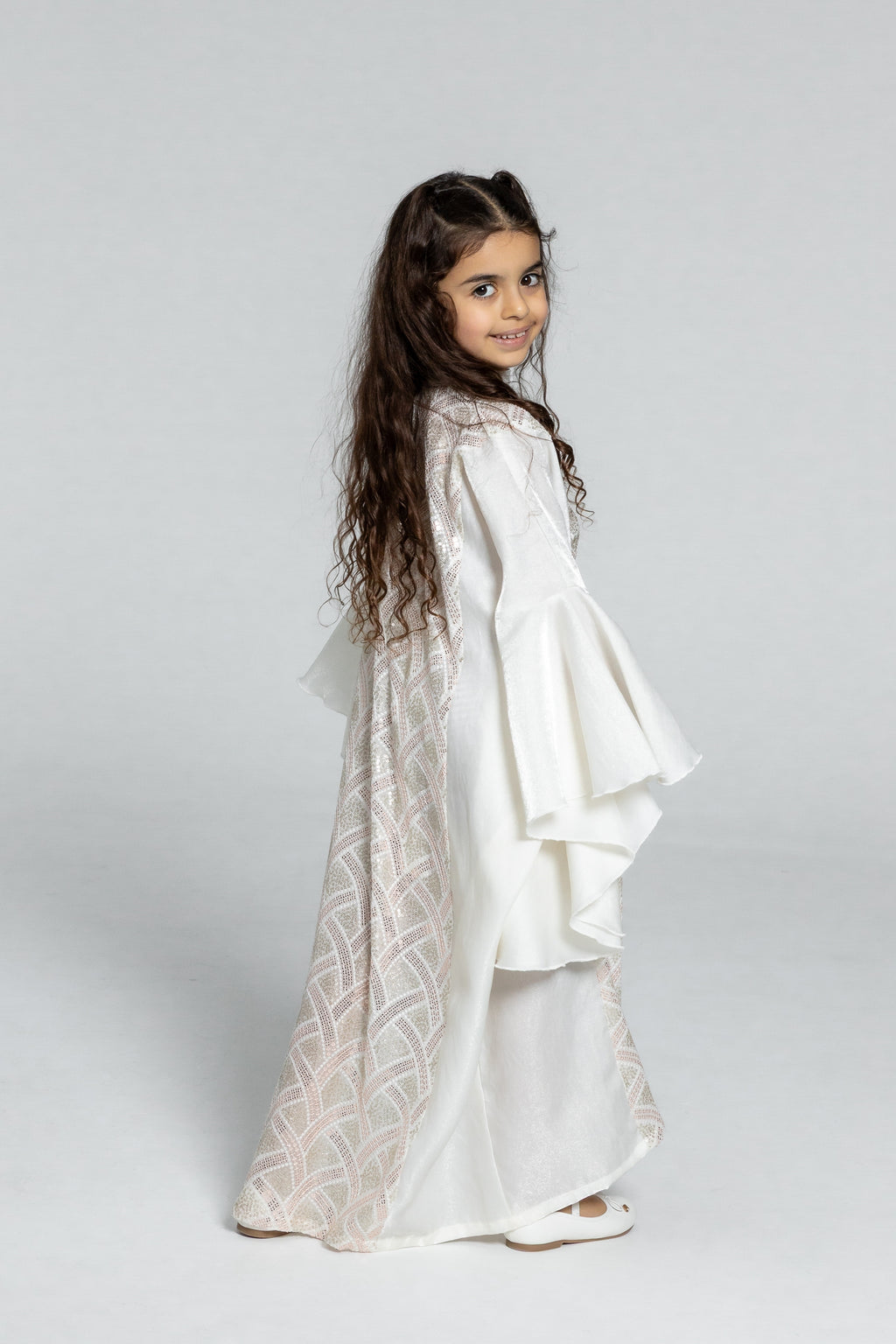 Kids White Embellished Kaftan