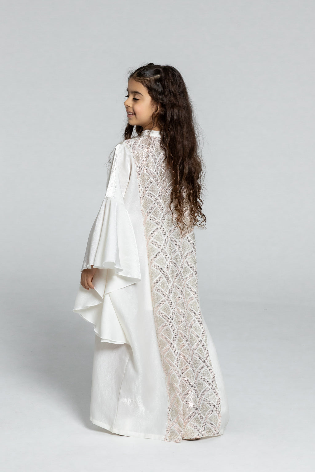 Kids White Embellished Kaftan