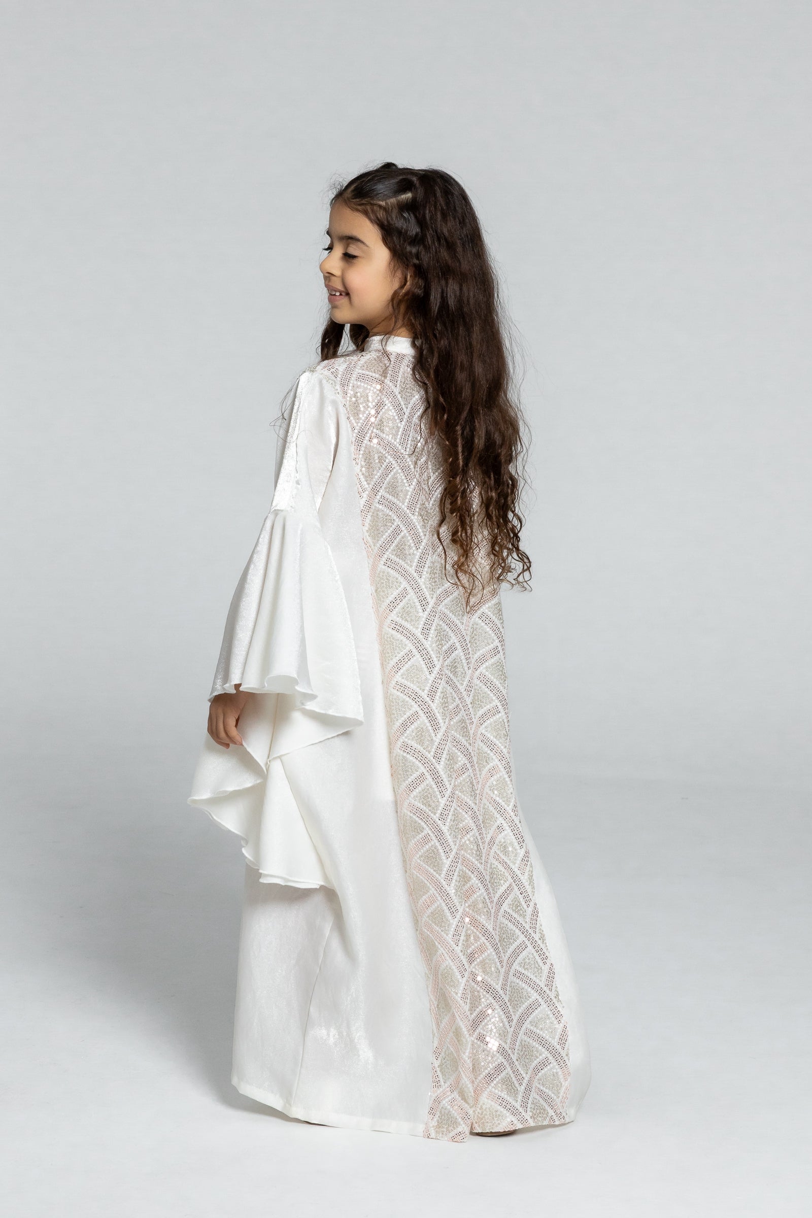Kids White Embellished Kaftan