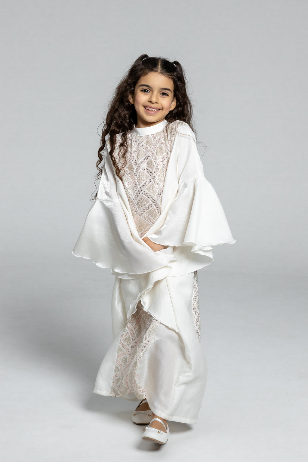 Kids White Embellished Kaftan