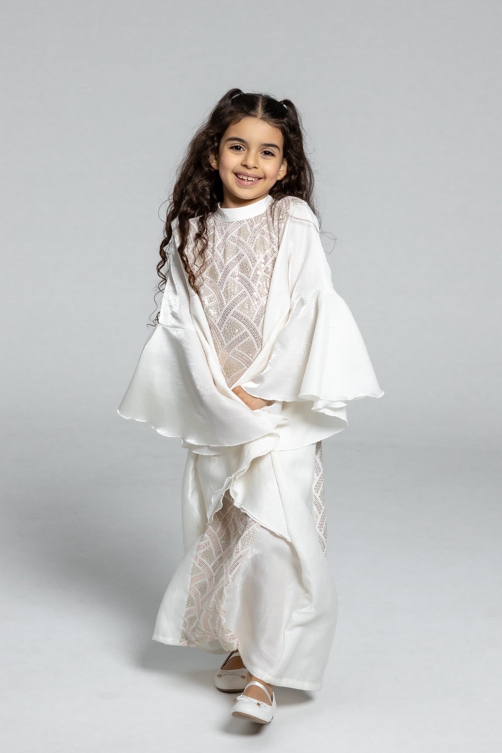 Kids White Embellished Kaftan