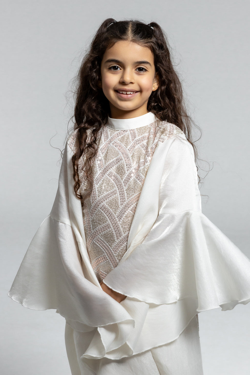 Kids White Embellished Kaftan
