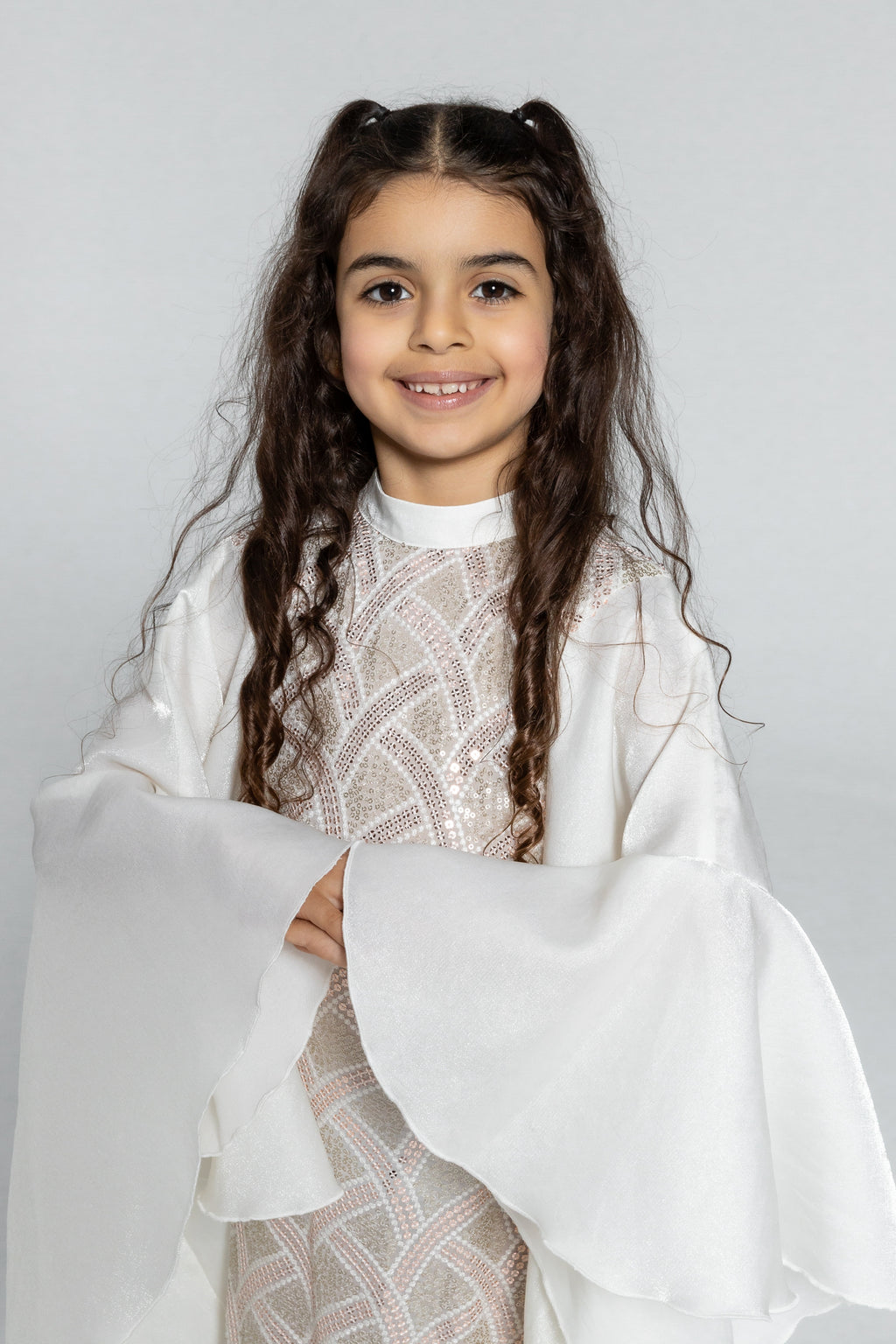 Kids White Embellished Kaftan