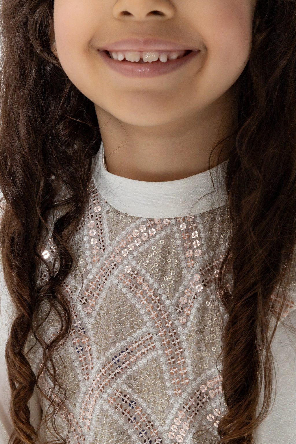 Kids White Embellished Kaftan