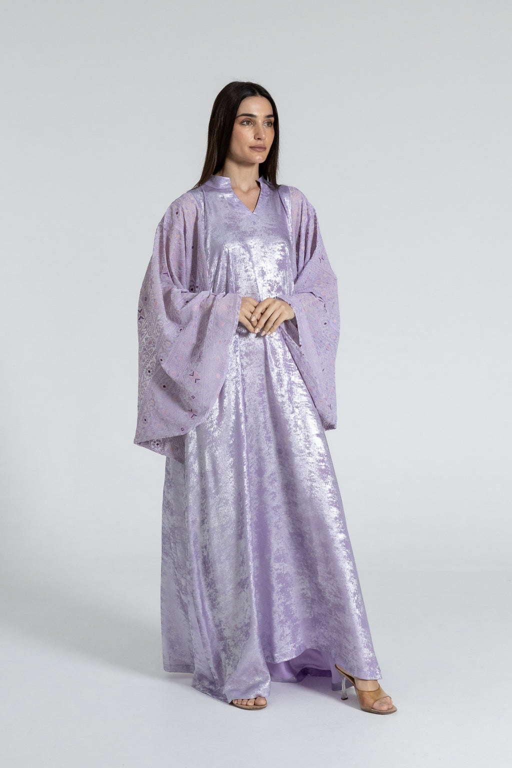 Shimmery Lilac Dress with Embellished Sleeves