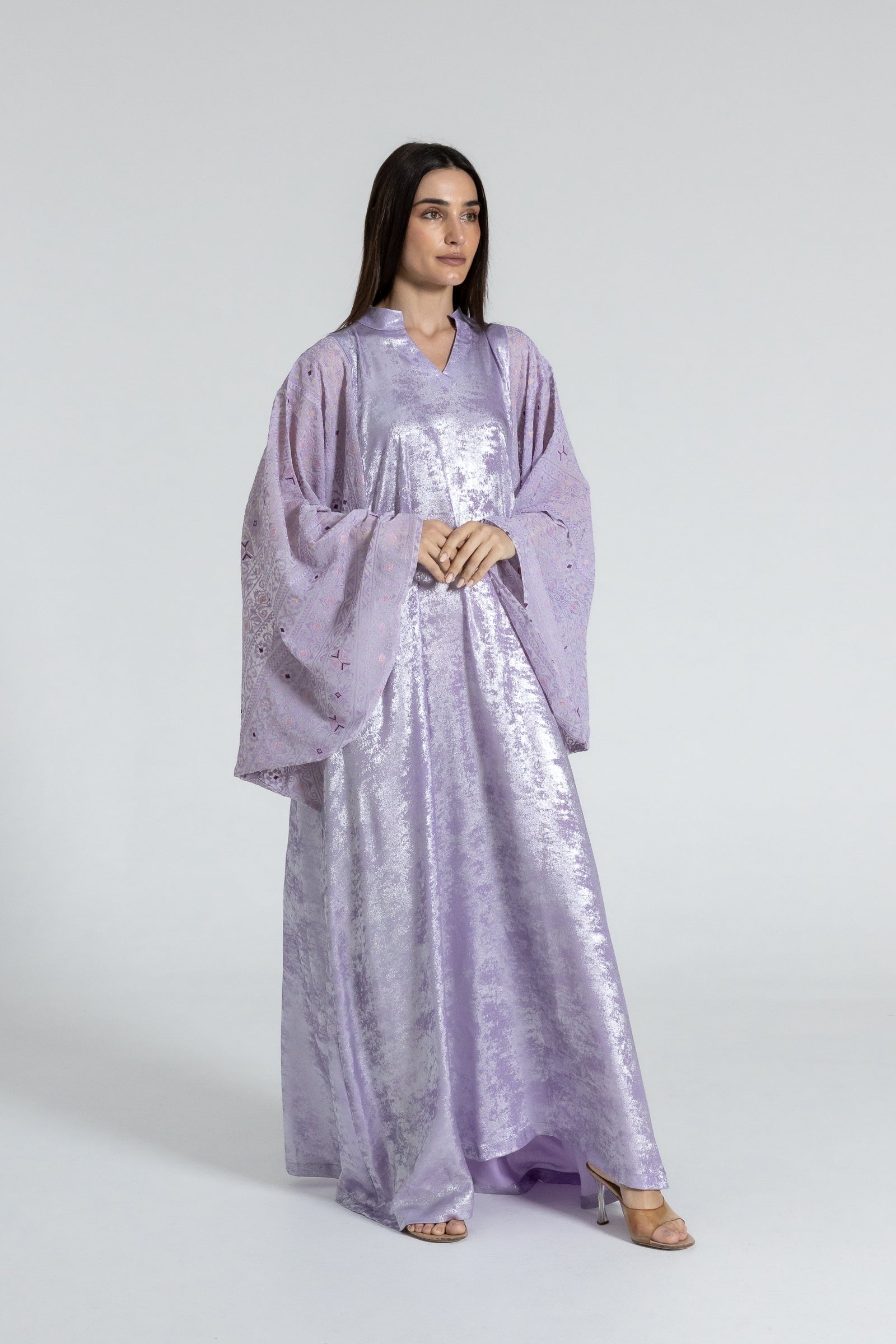 Shimmery Lilac Dress with Embellished Sleeves