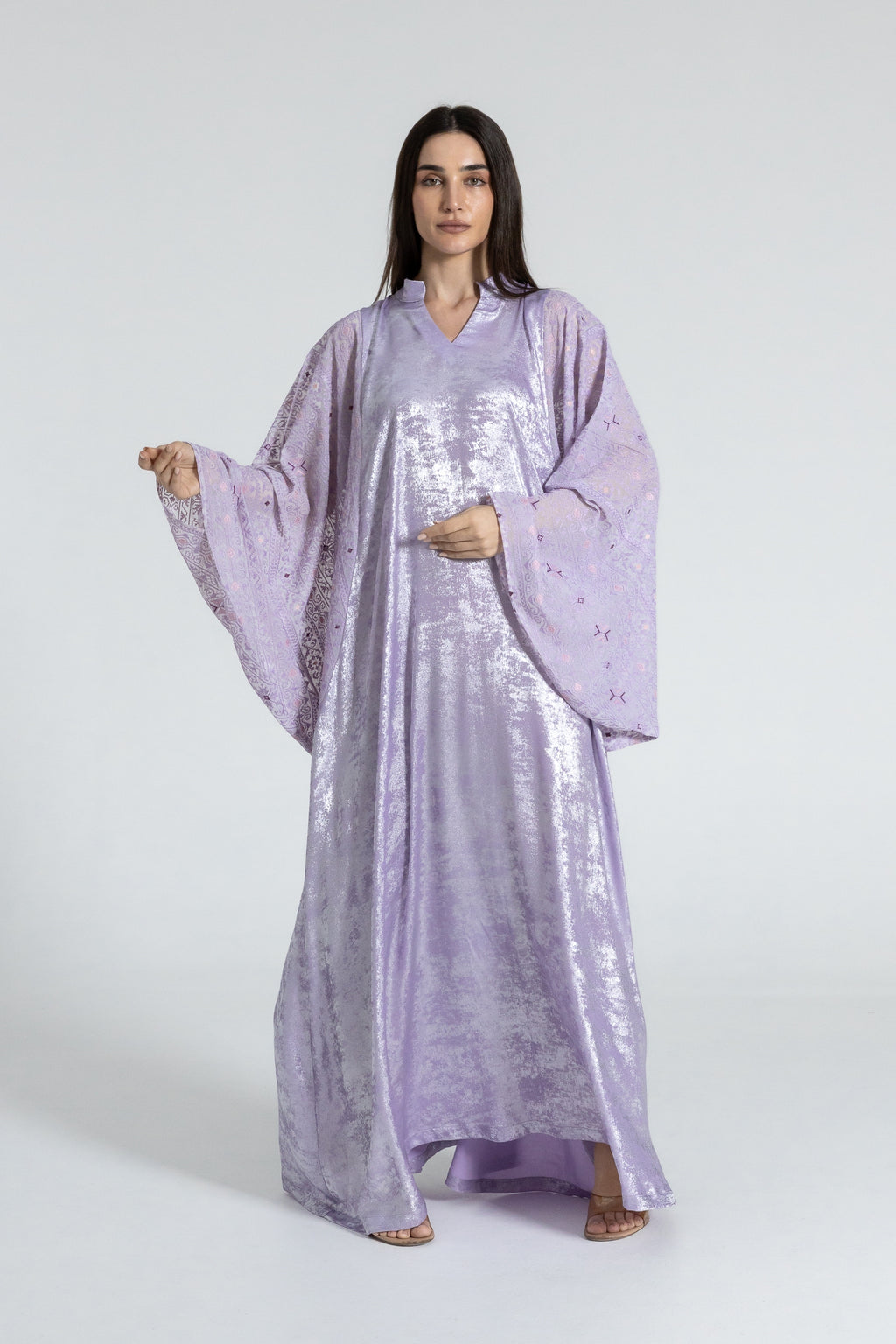 Shimmery Lilac Dress with Embellished Sleeves