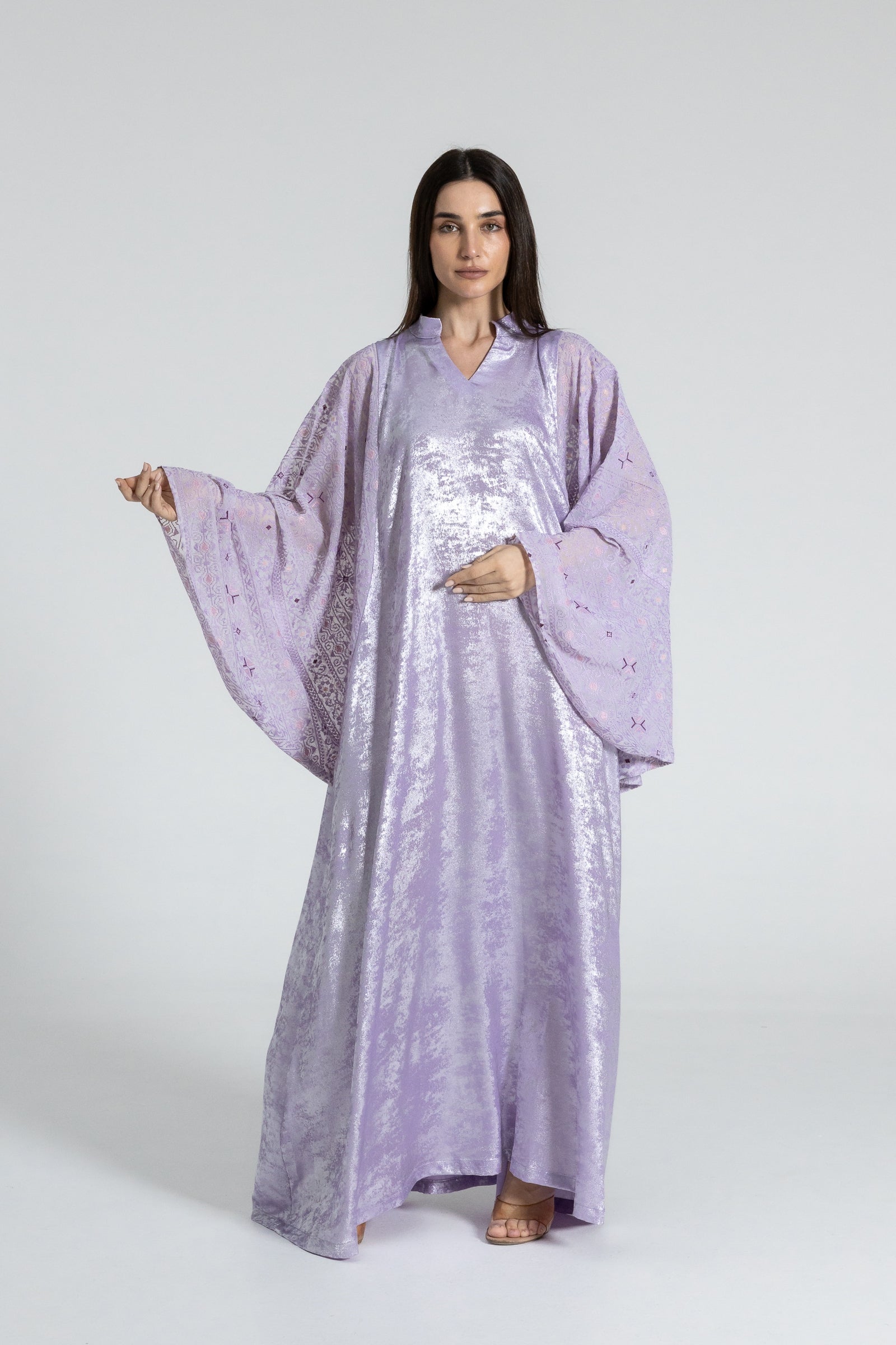 Shimmery Lilac Dress with Embellished Sleeves