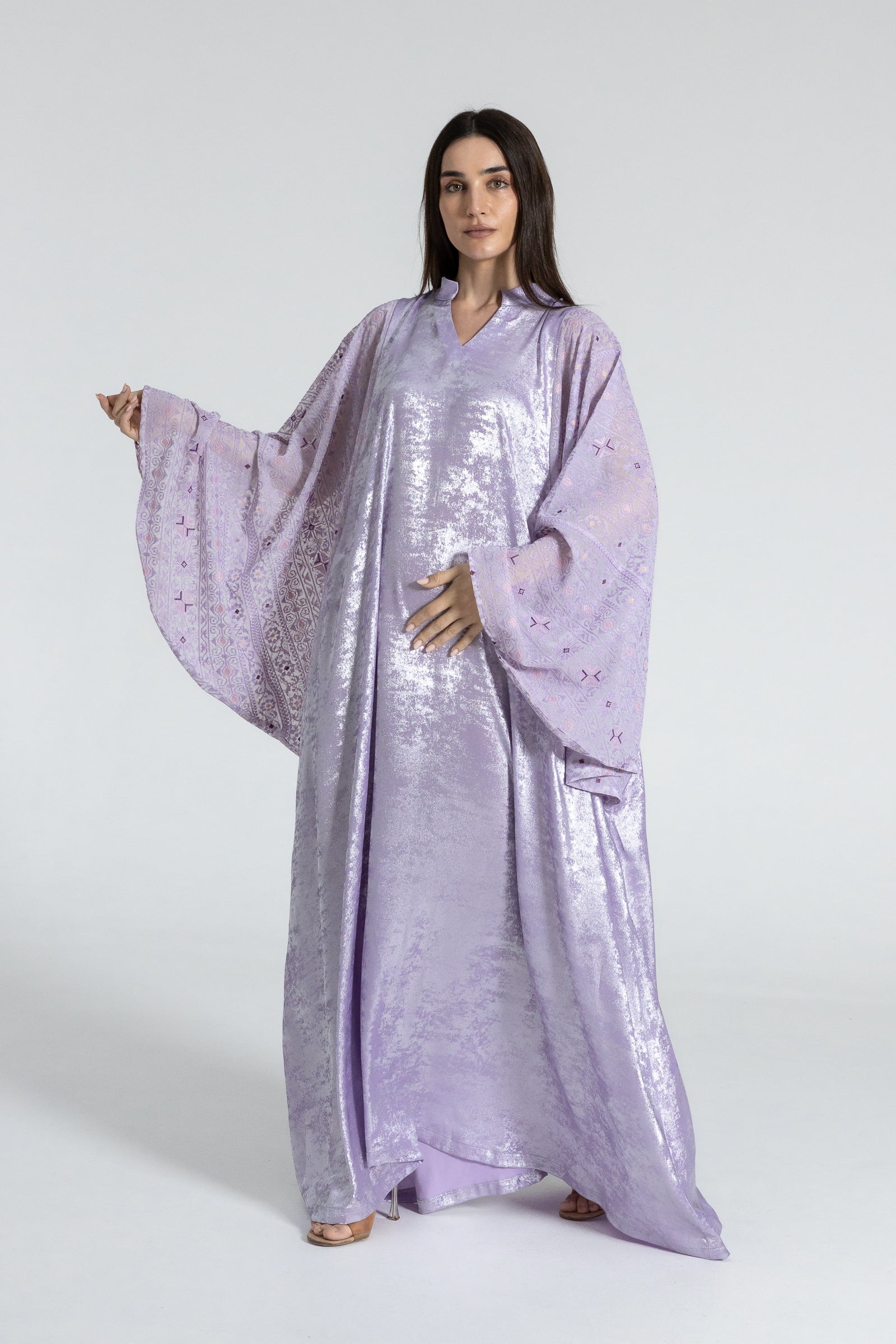 Shimmery Lilac Dress with Embellished Sleeves