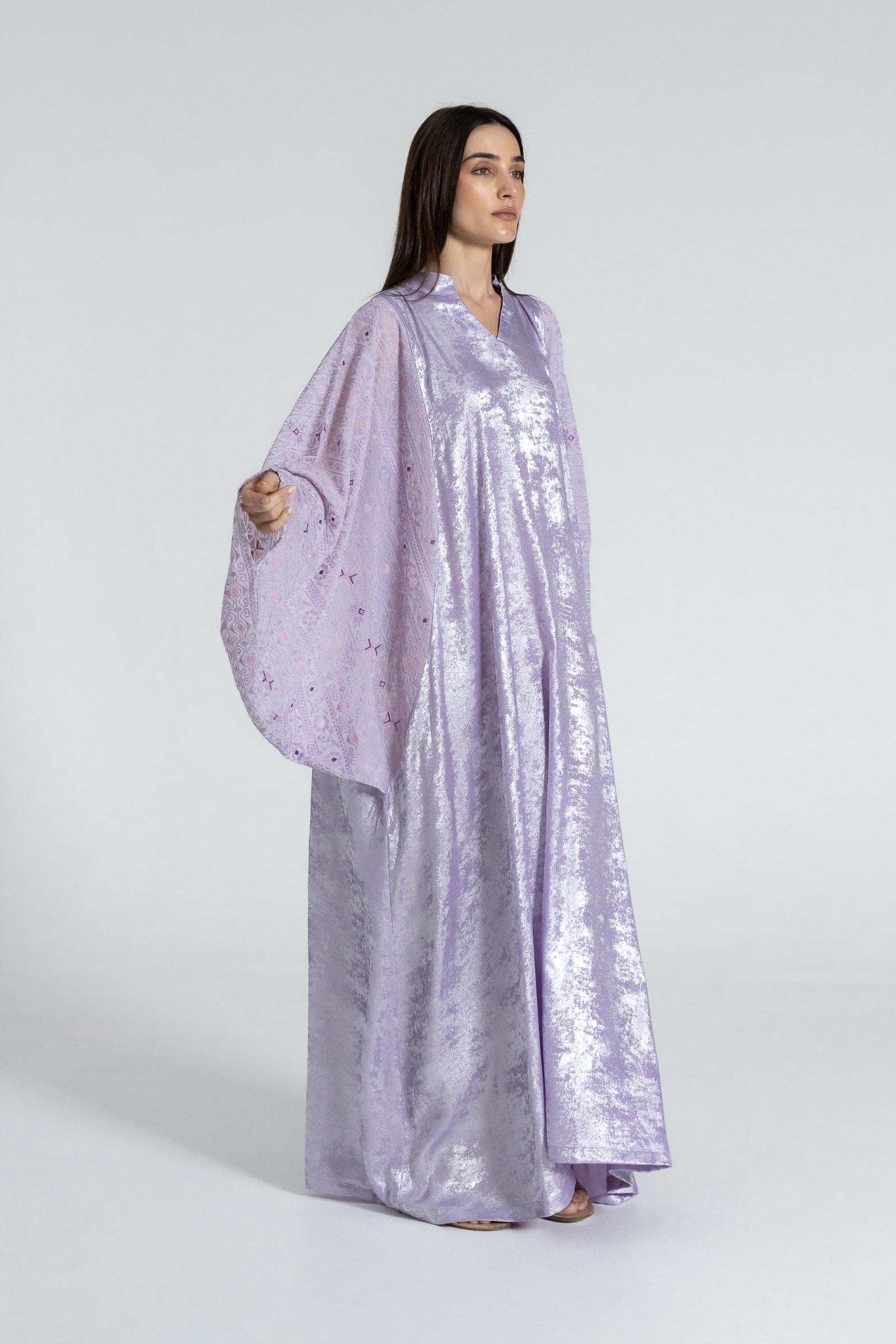 Shimmery Lilac Dress with Embellished Sleeves