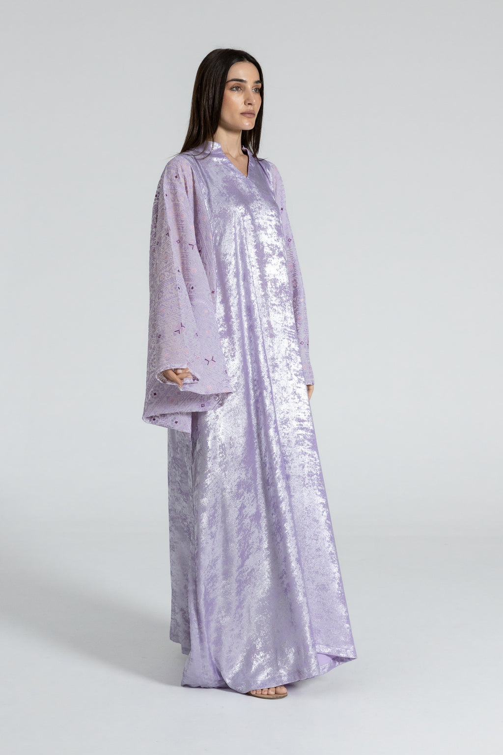 Shimmery Lilac Dress with Embellished Sleeves