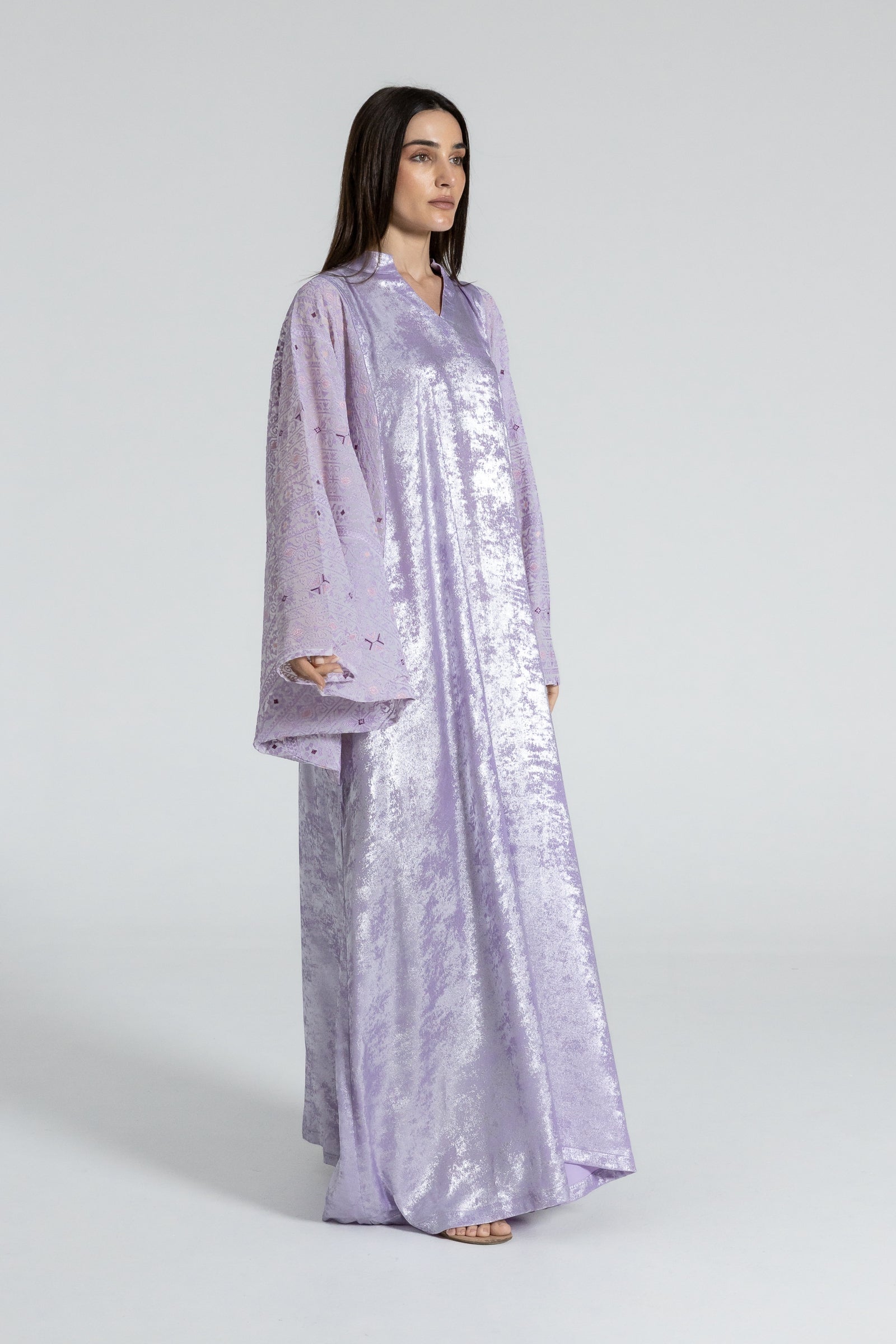 Shimmery Lilac Dress with Embellished Sleeves