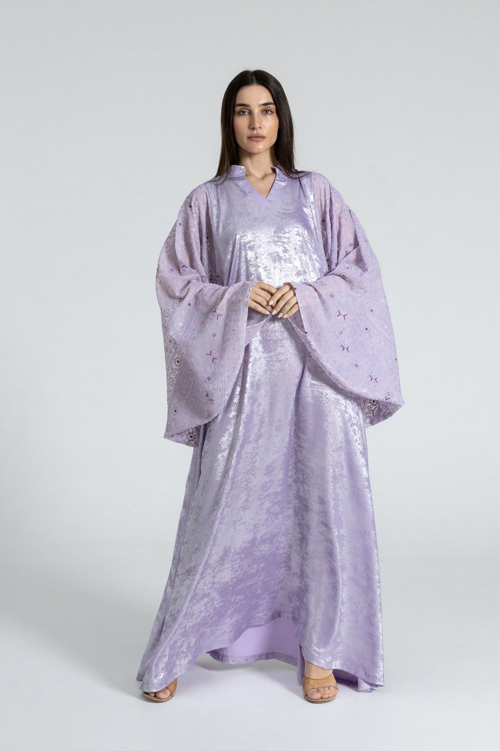 Shimmery Lilac Dress with Embellished Sleeves
