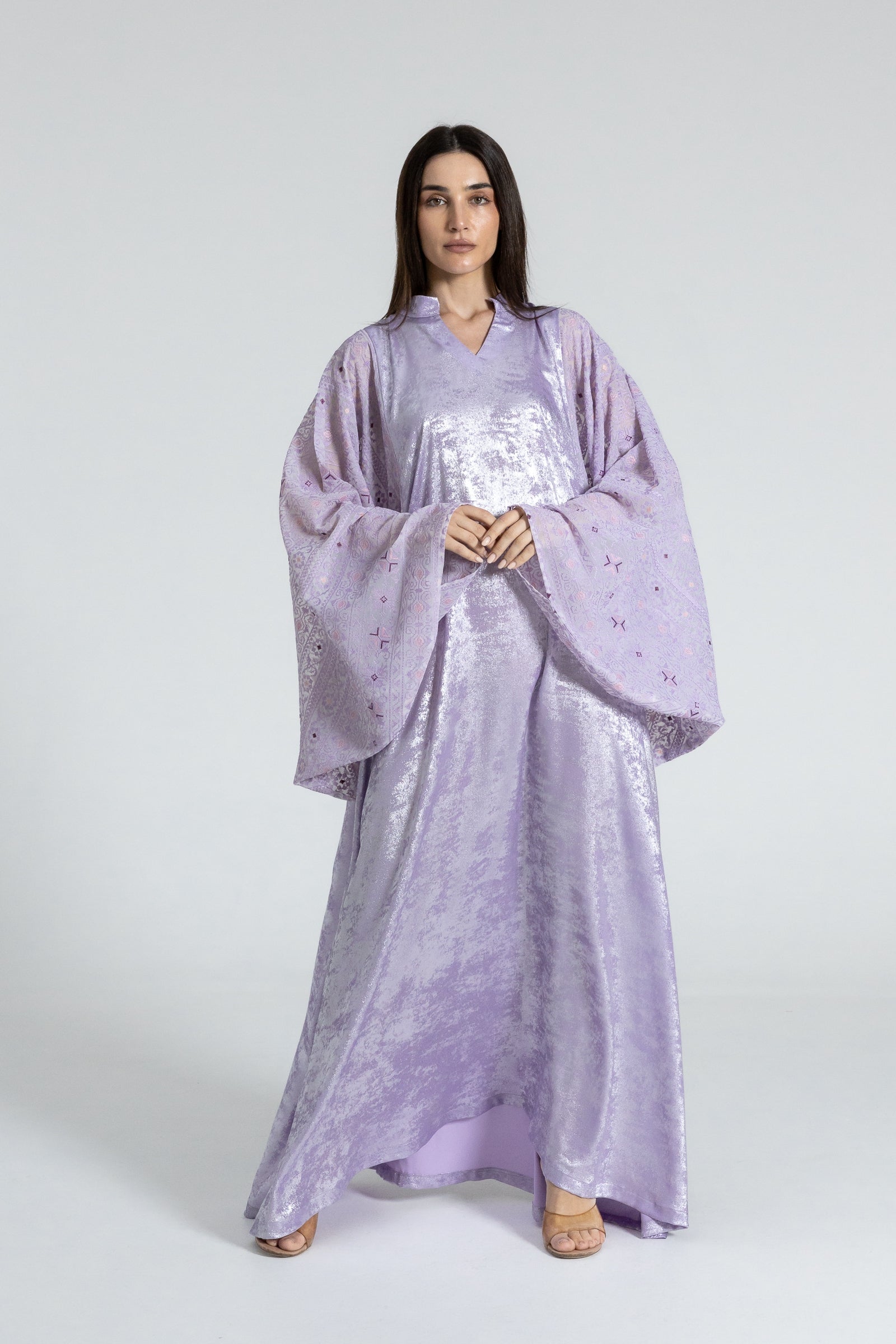 Shimmery Lilac Dress with Embellished Sleeves