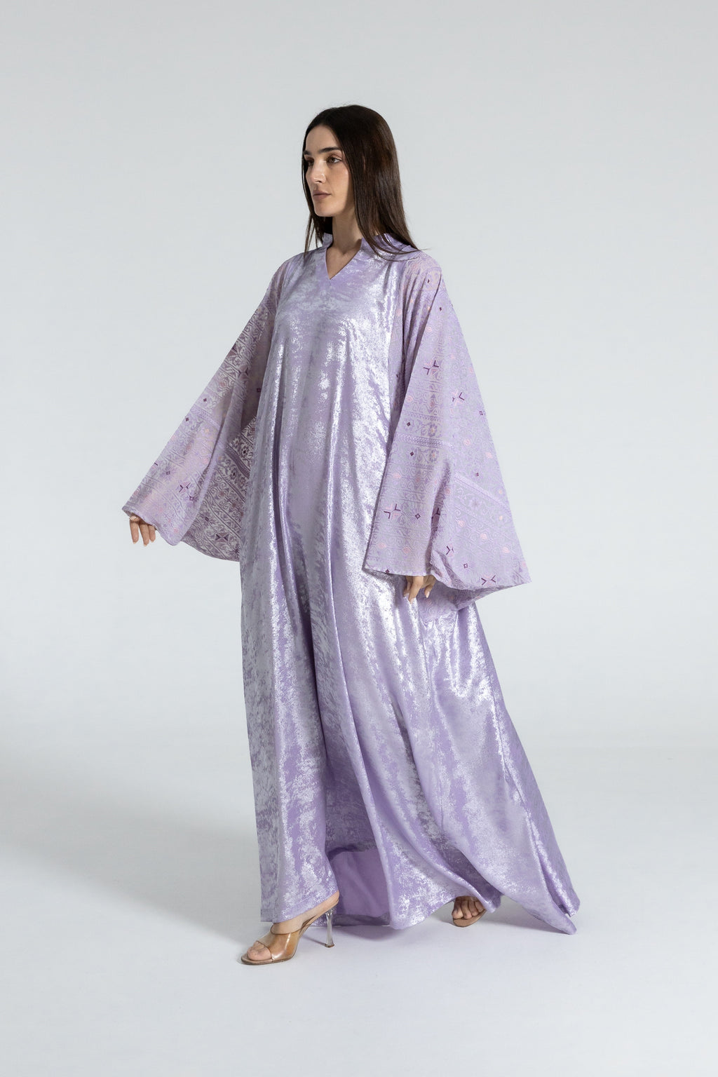 Shimmery Lilac Dress with Embellished Sleeves