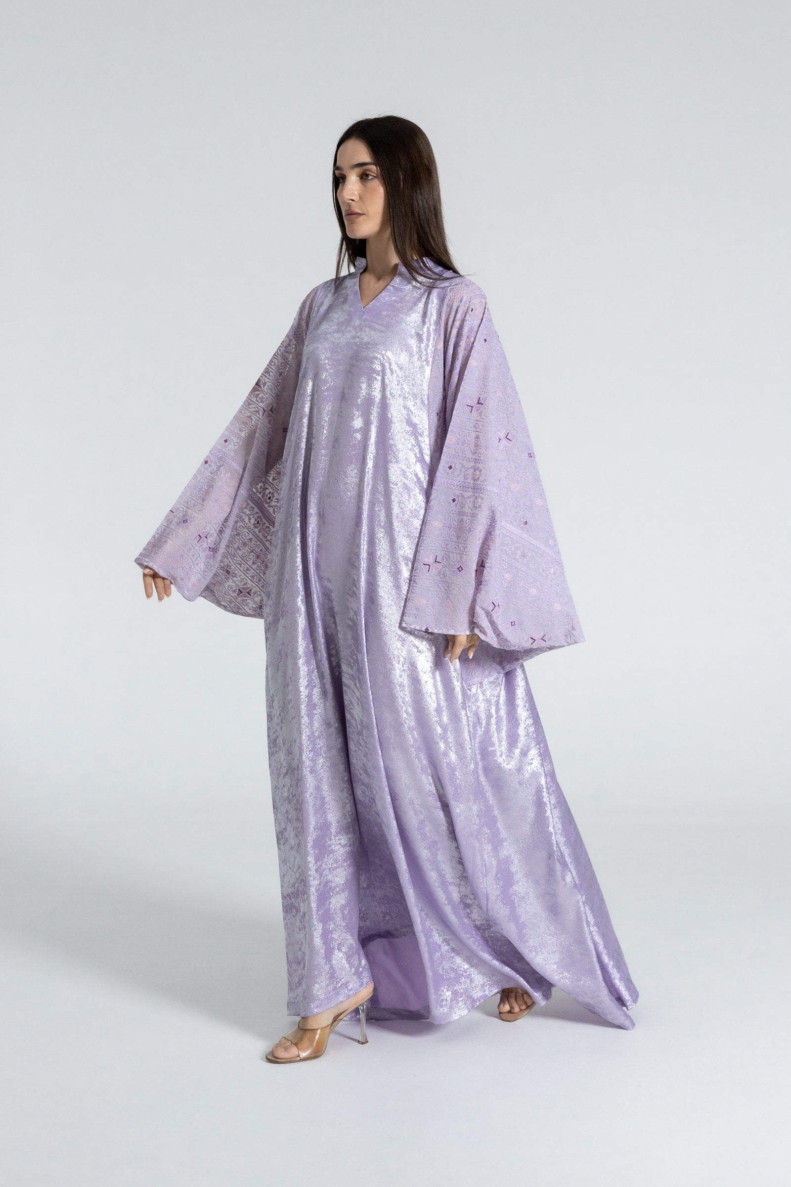 Shimmery Lilac Dress with Embellished Sleeves