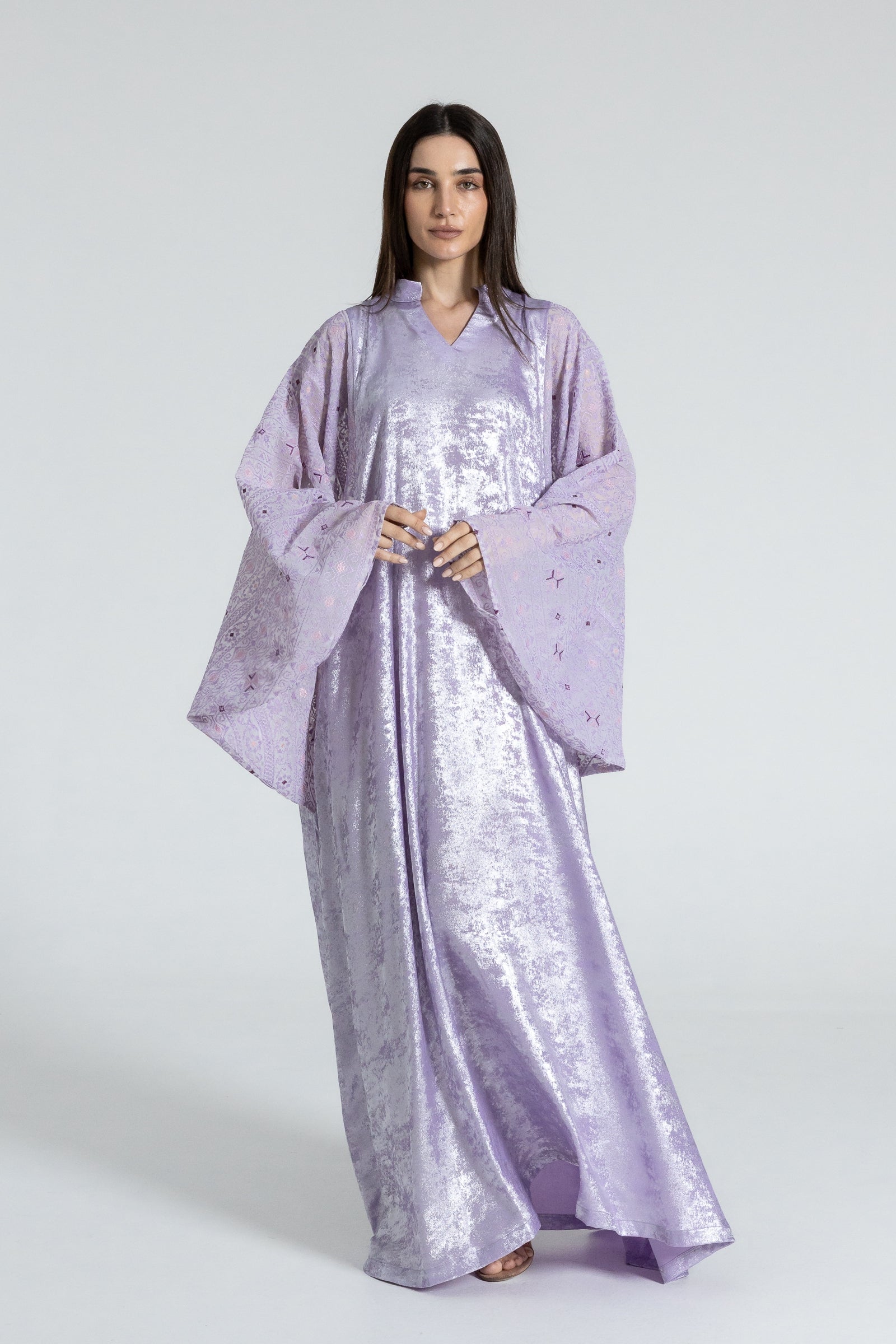 Shimmery Lilac Dress with Embellished Sleeves