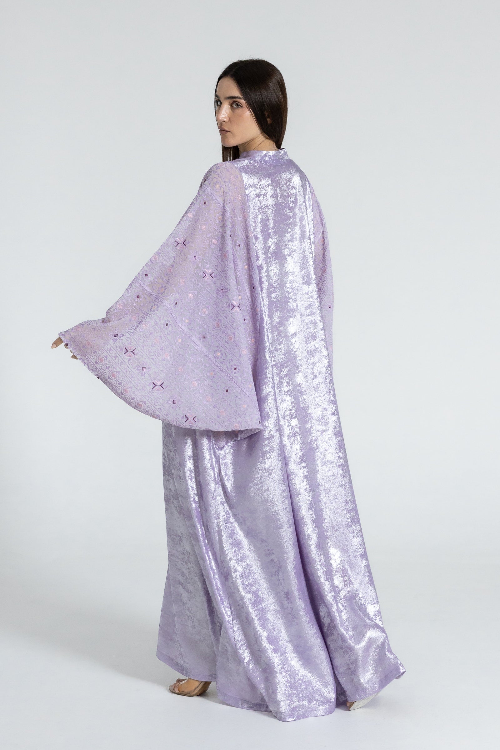 Shimmery Lilac Dress with Embellished Sleeves