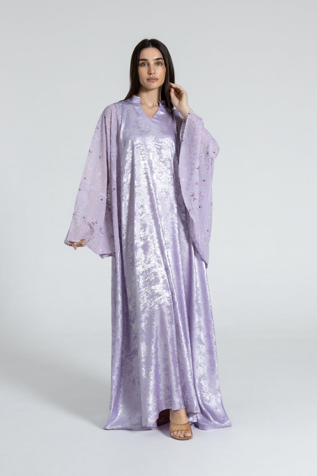 Shimmery Lilac Dress with Embellished Sleeves