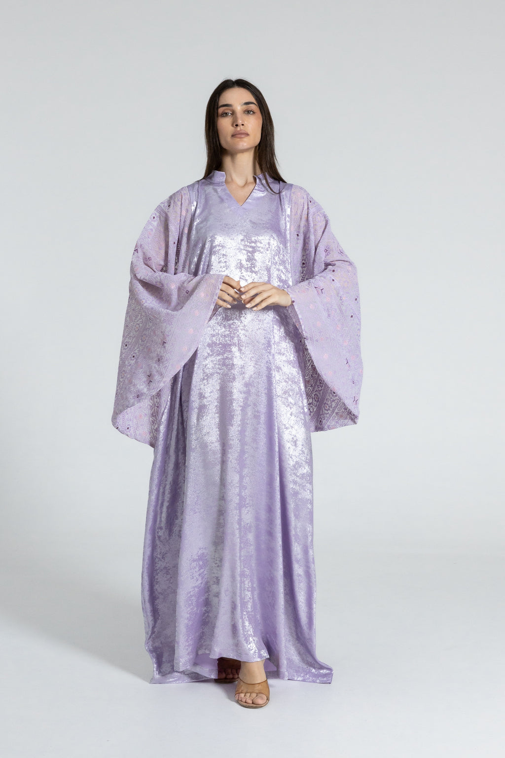 Shimmery Lilac Dress with Embellished Sleeves