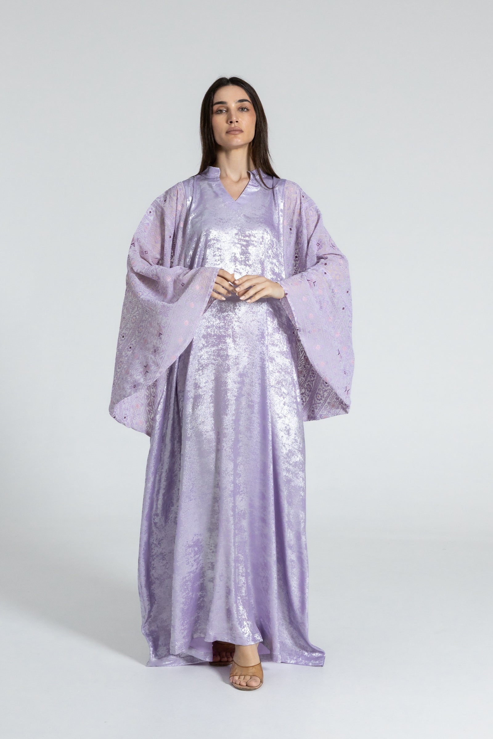 Shimmery Lilac Dress with Embellished Sleeves