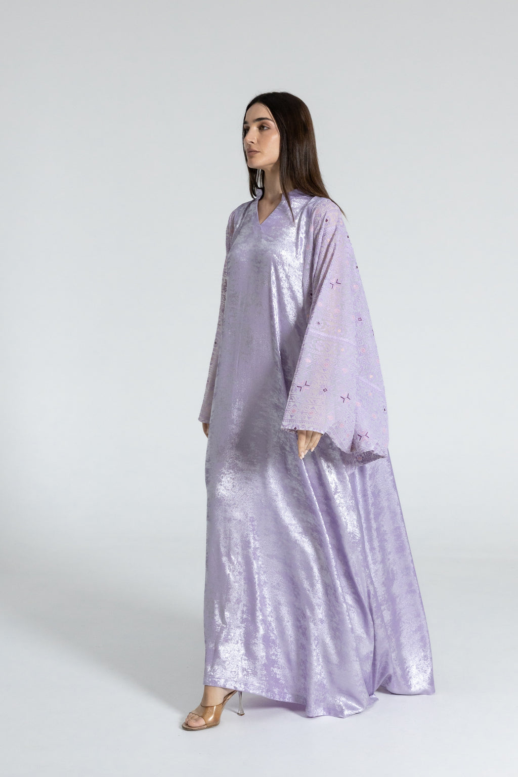 Shimmery Lilac Dress with Embellished Sleeves