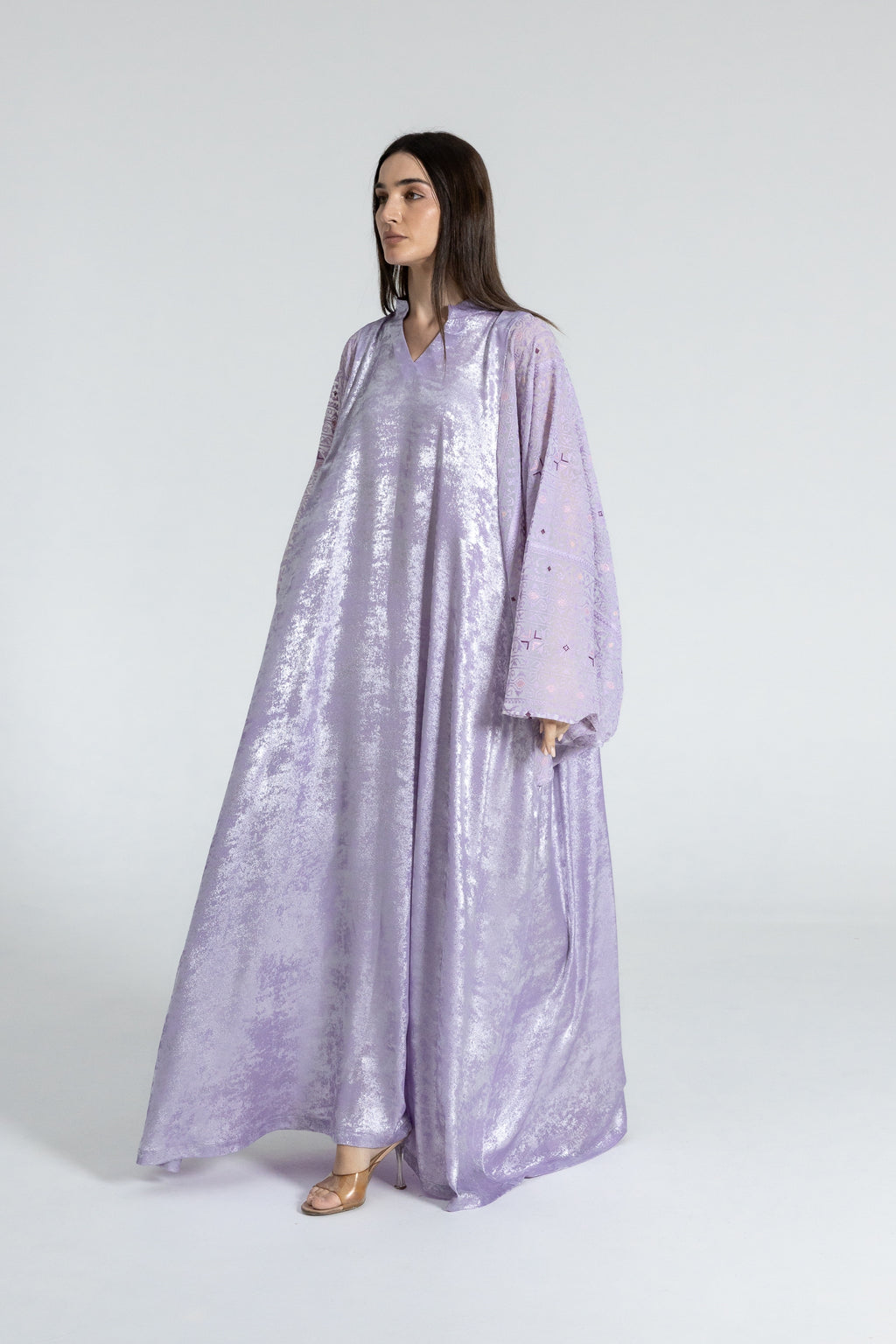 Shimmery Lilac Dress with Embellished Sleeves