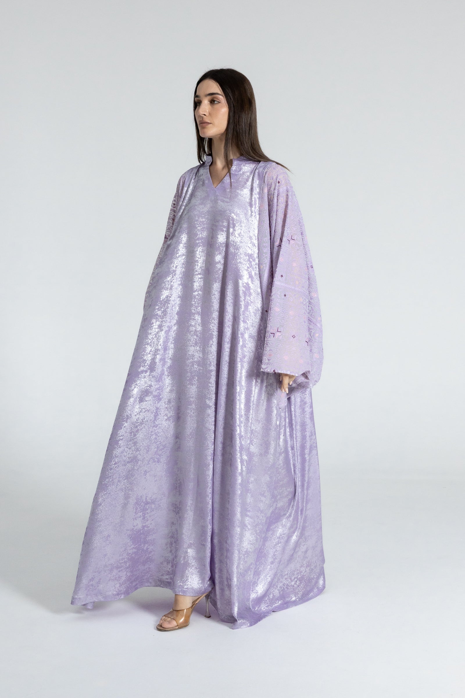 Shimmery Lilac Dress with Embellished Sleeves