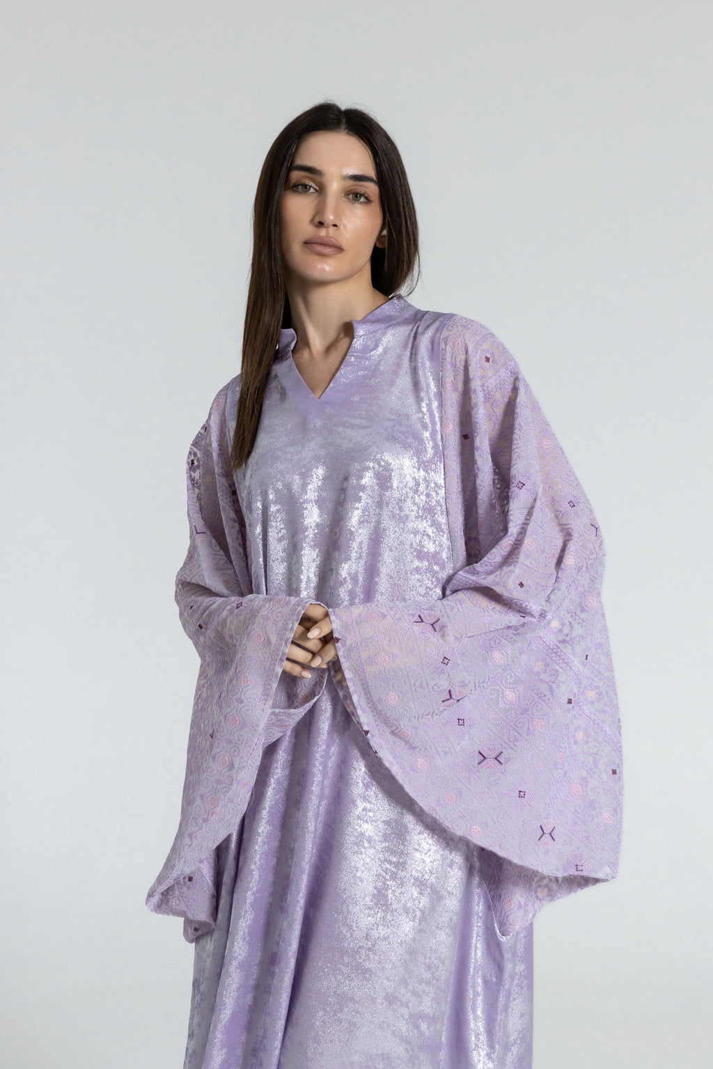 Shimmery Lilac Dress with Embellished Sleeves