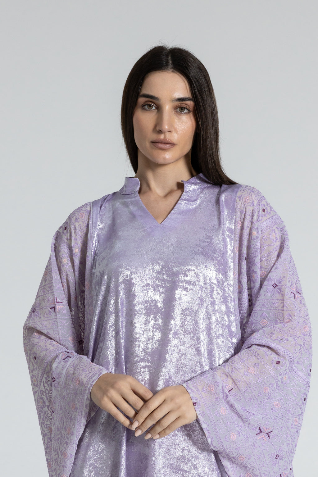 Shimmery Lilac Dress with Embellished Sleeves