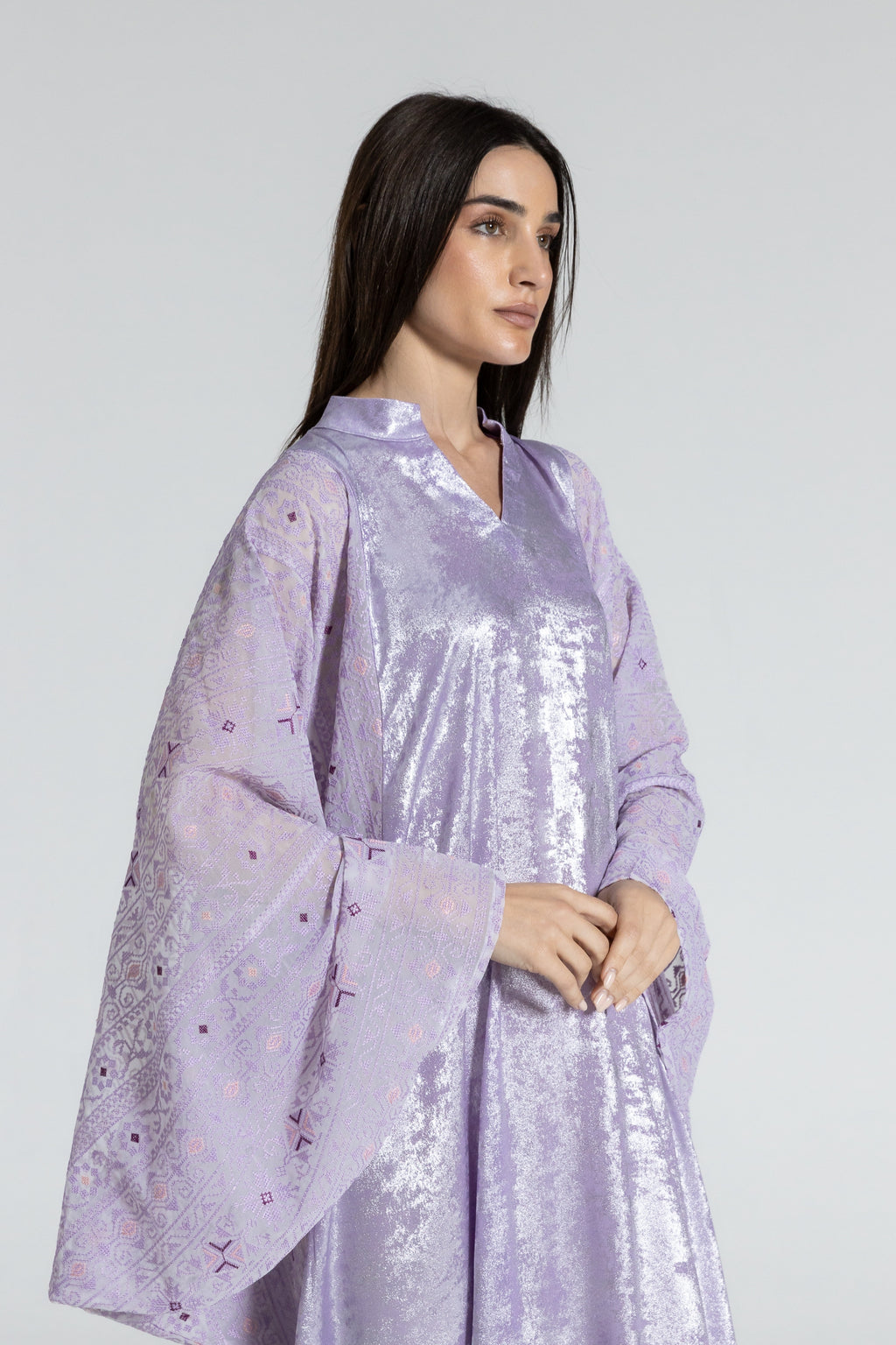 Shimmery Lilac Dress with Embellished Sleeves