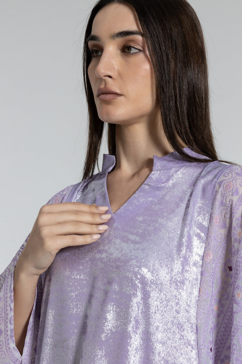 Shimmery Lilac Dress with Embellished Sleeves