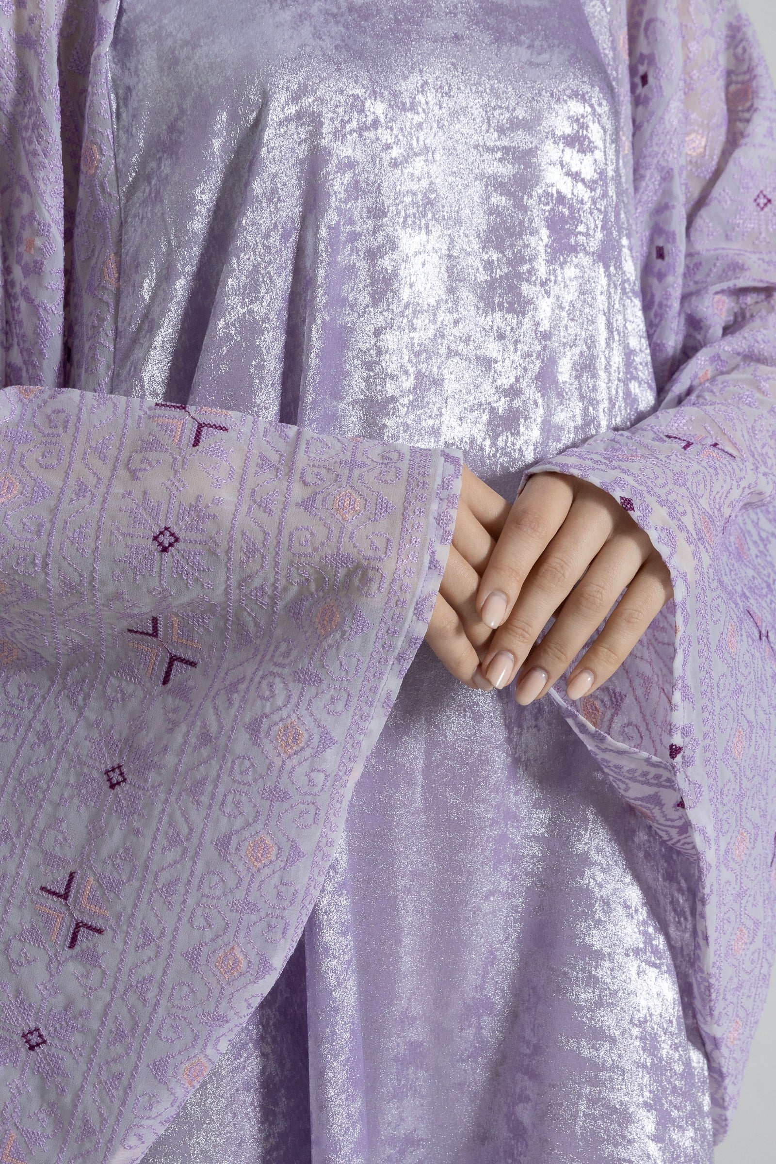 Shimmery Lilac Dress with Embellished Sleeves