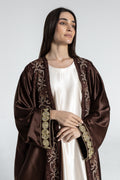 Brown Satin Abaya With Embroidery