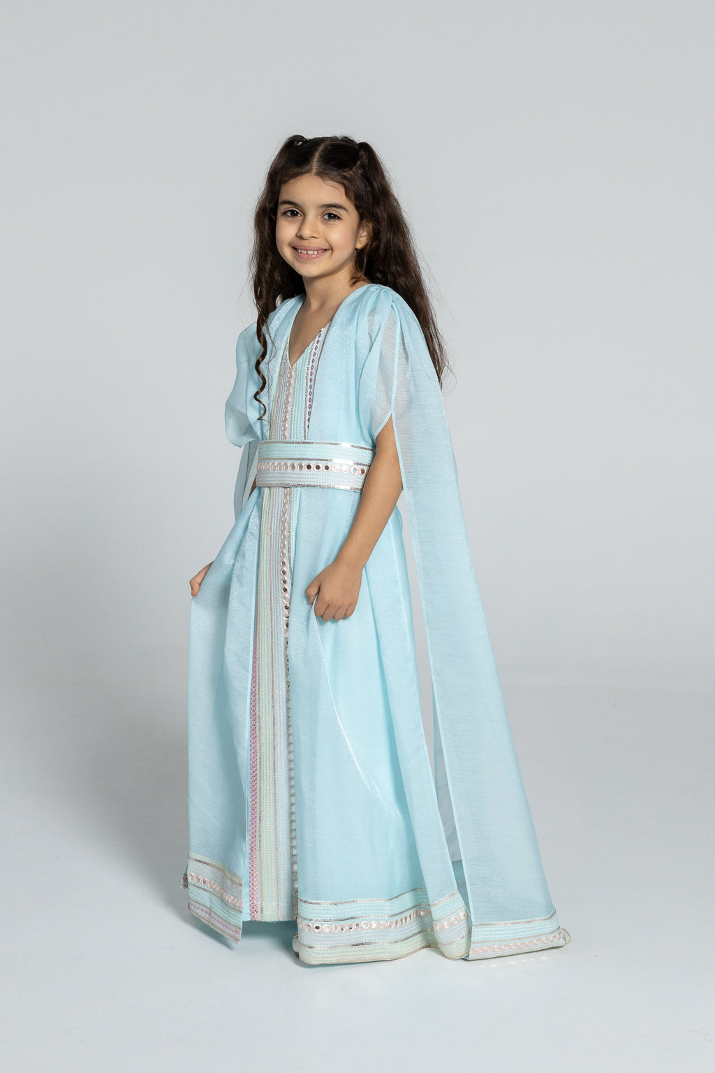 Kids Blue Embroidered Cape Kaftan