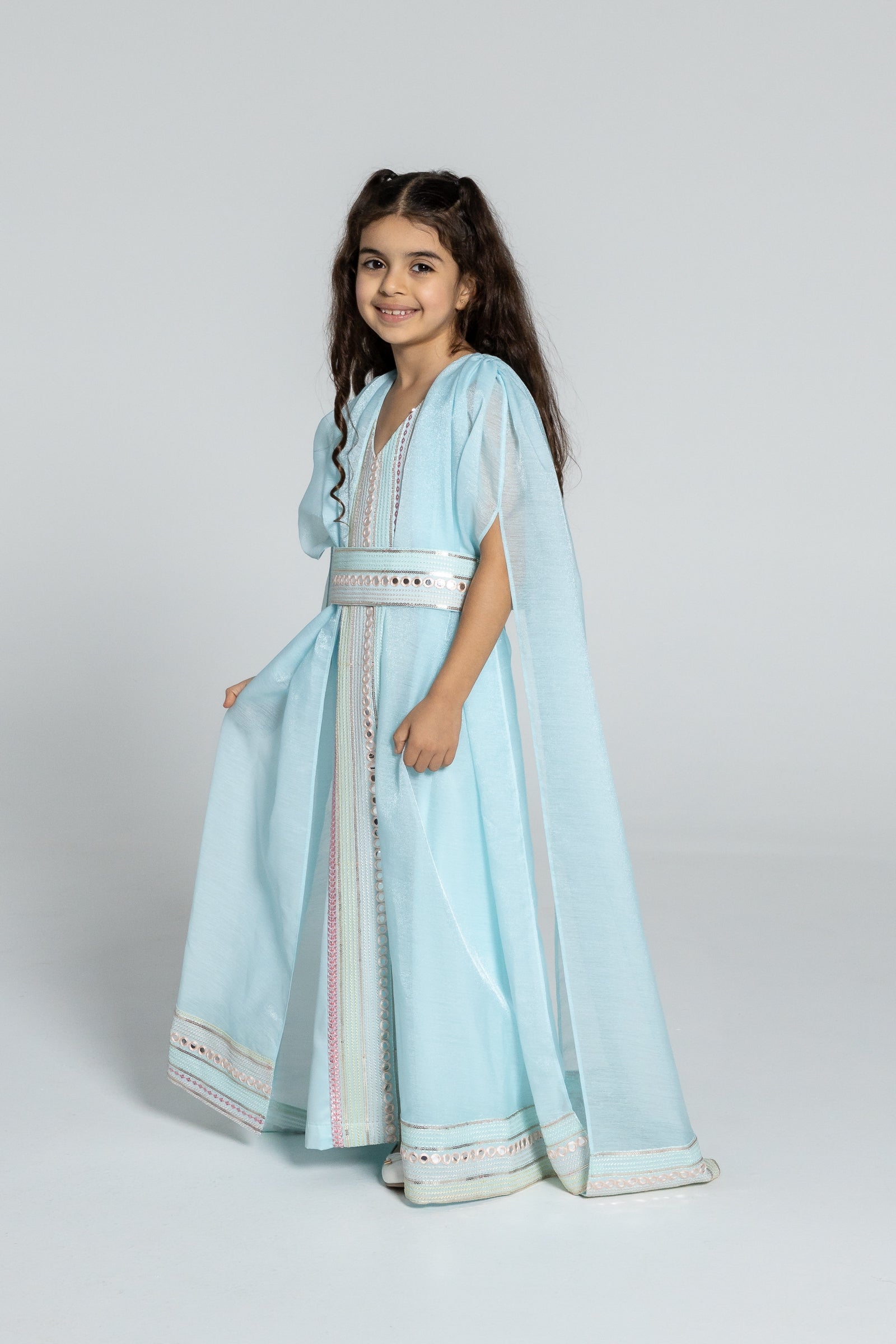 Kids Blue Embroidered Cape Kaftan