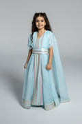 Kids Blue Embroidered Cape Kaftan