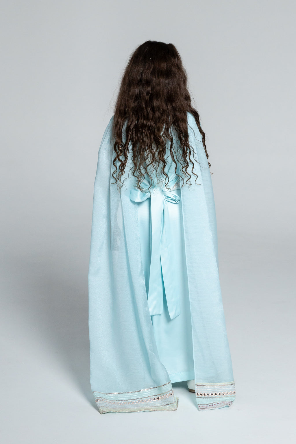Kids Blue Embroidered Cape Kaftan