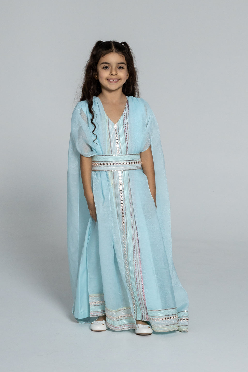 Kids Blue Embroidered Cape Kaftan
