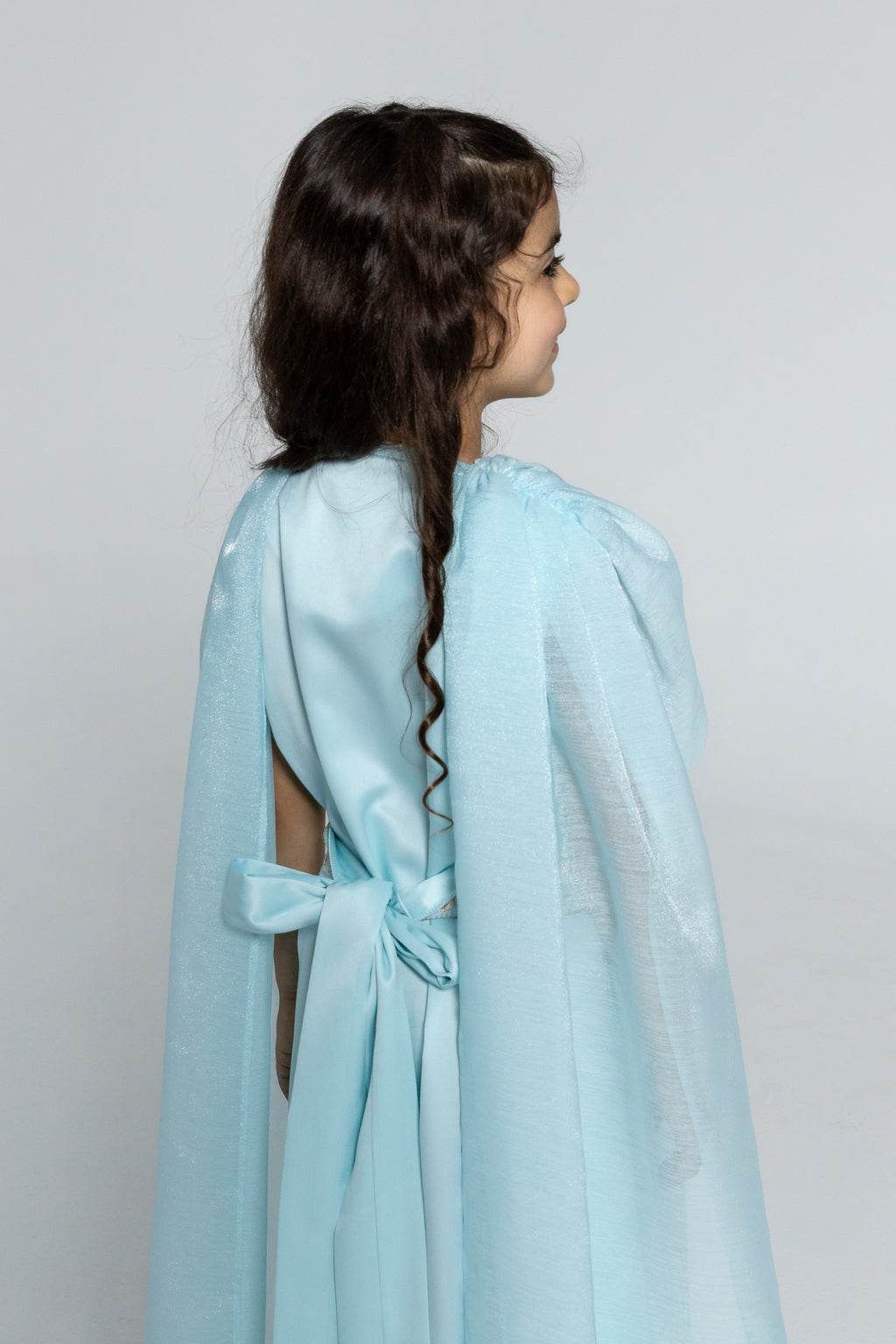 Kids Blue Embroidered Cape Kaftan