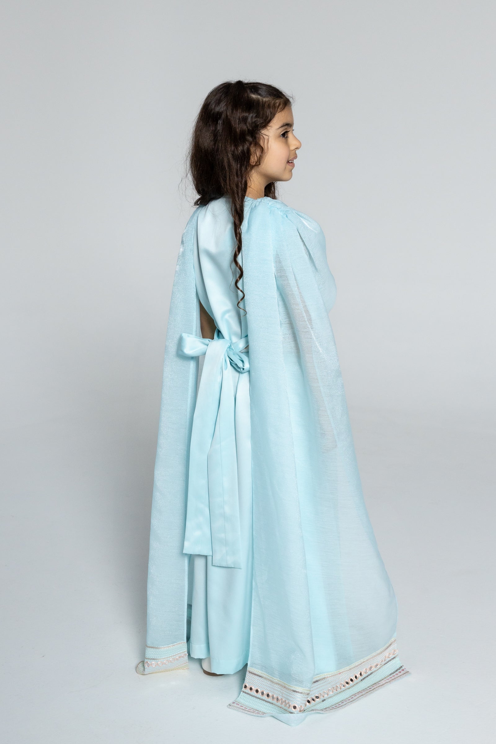 Kids Blue Embroidered Cape Kaftan