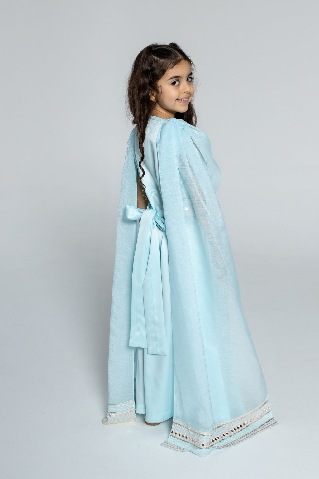 Kids Blue Embroidered Cape Kaftan