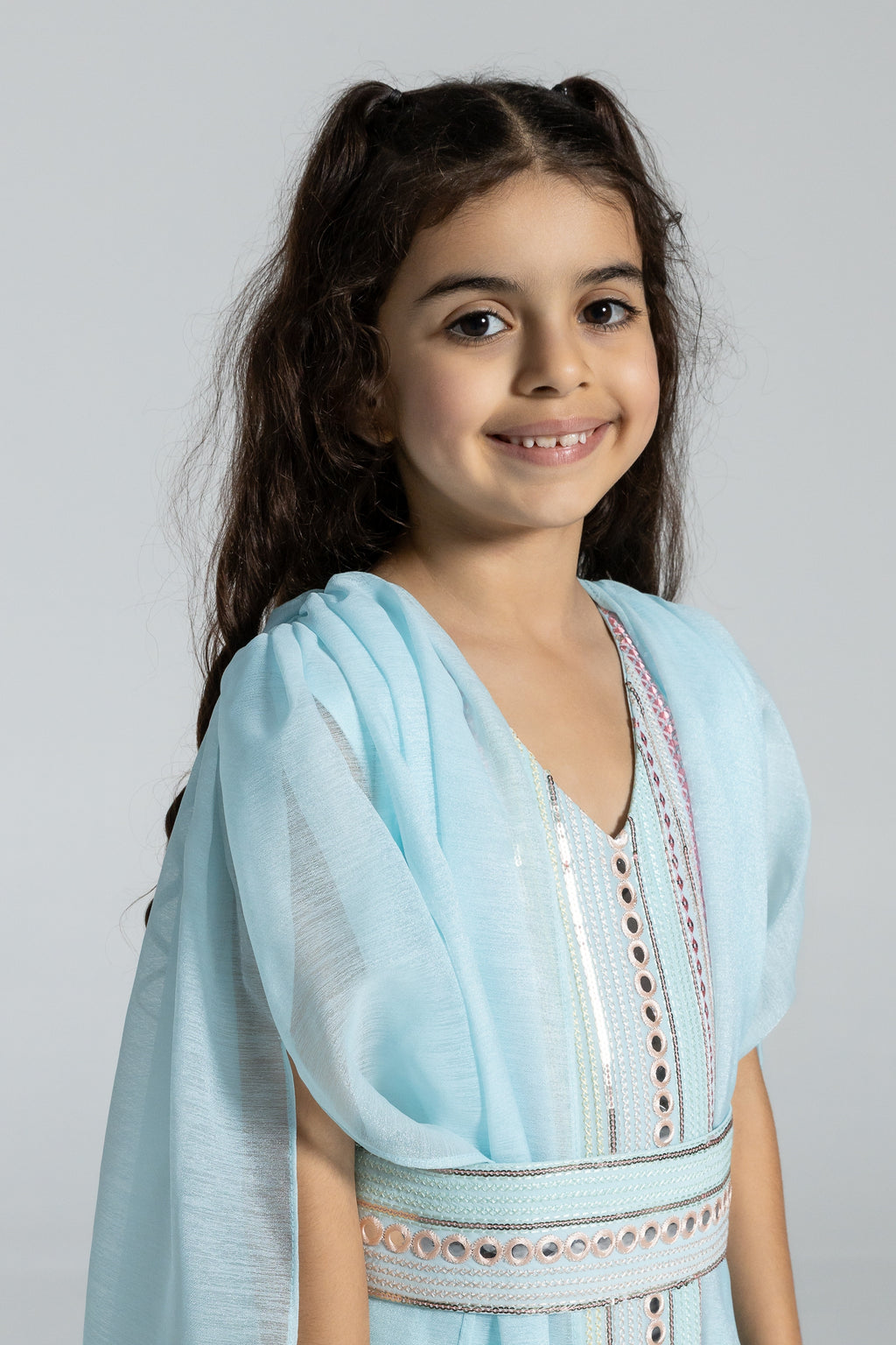 Kids Blue Embroidered Cape Kaftan