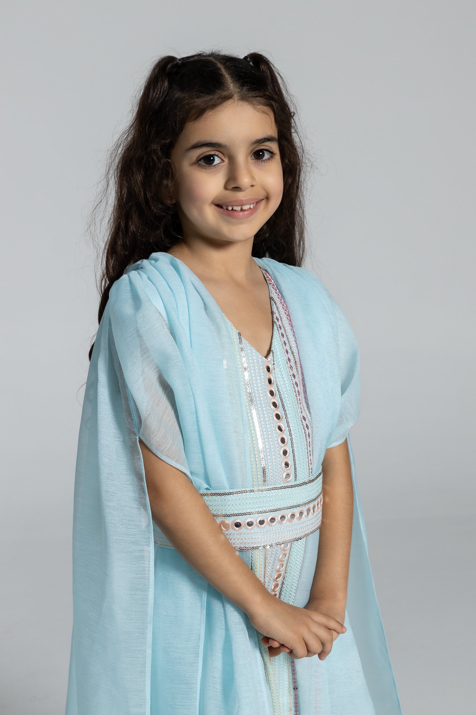 Kids Blue Embroidered Cape Kaftan