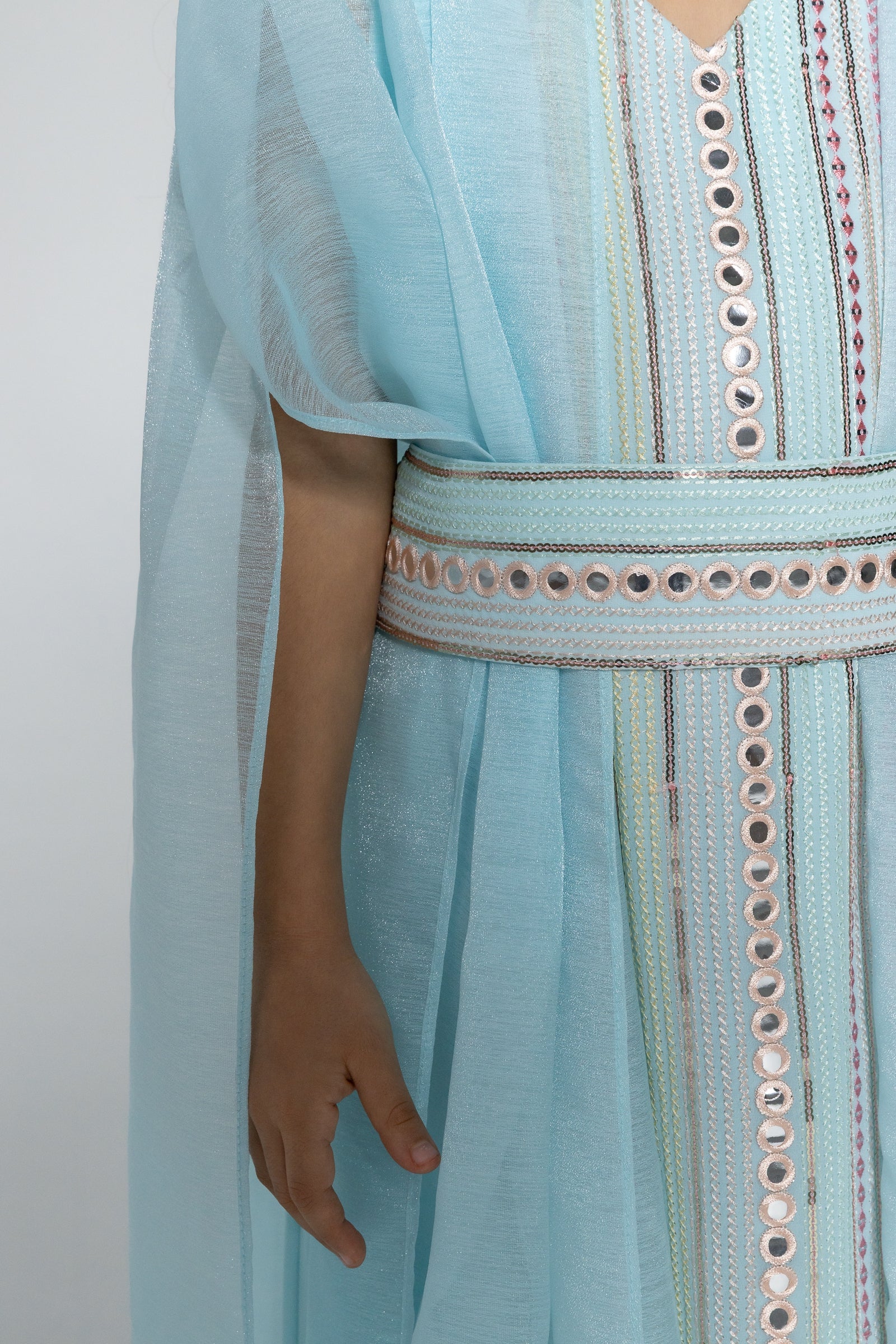 Kids Blue Embroidered Cape Kaftan