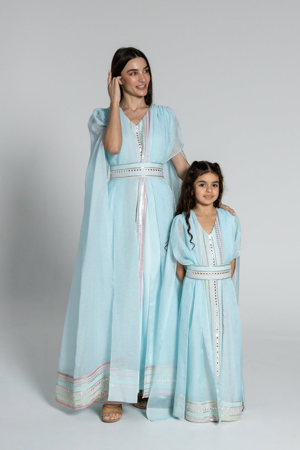 Kids Blue Embroidered Cape Kaftan